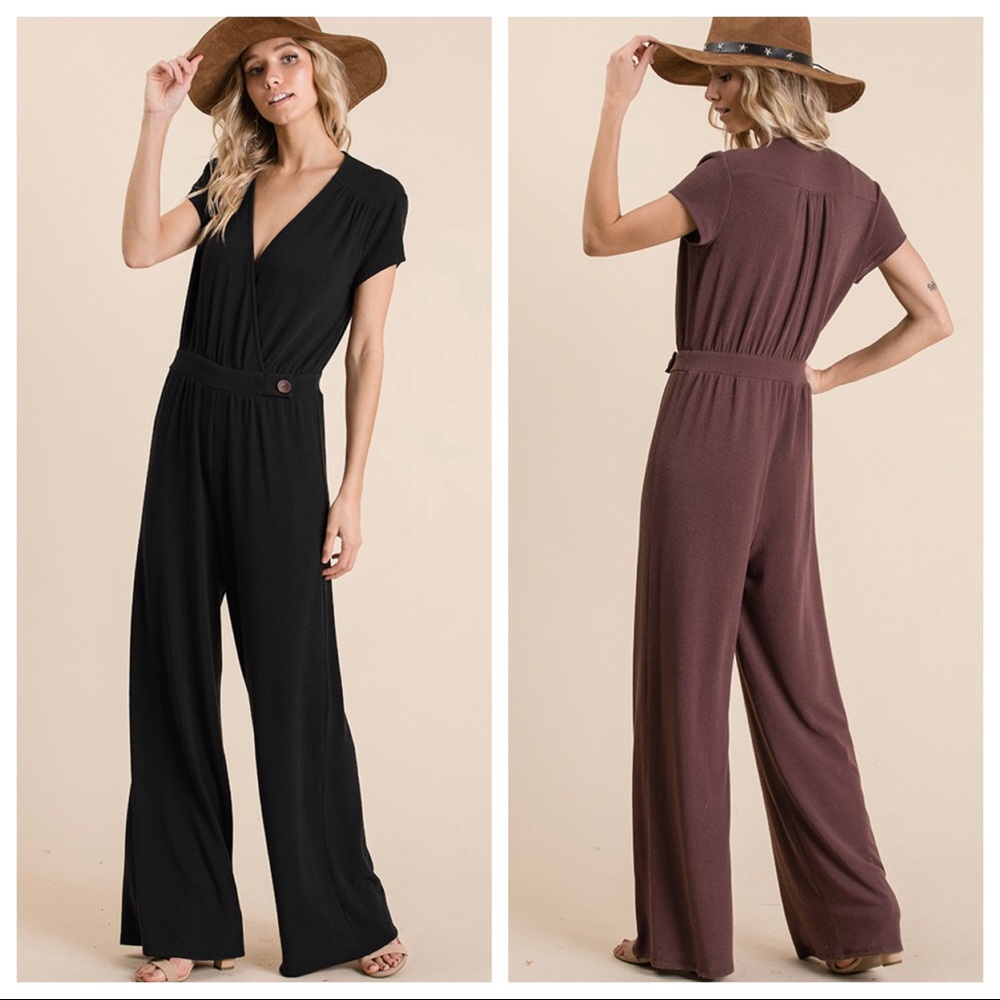 Black solid knit wide leg jumpsuit - Picture 4 of 4